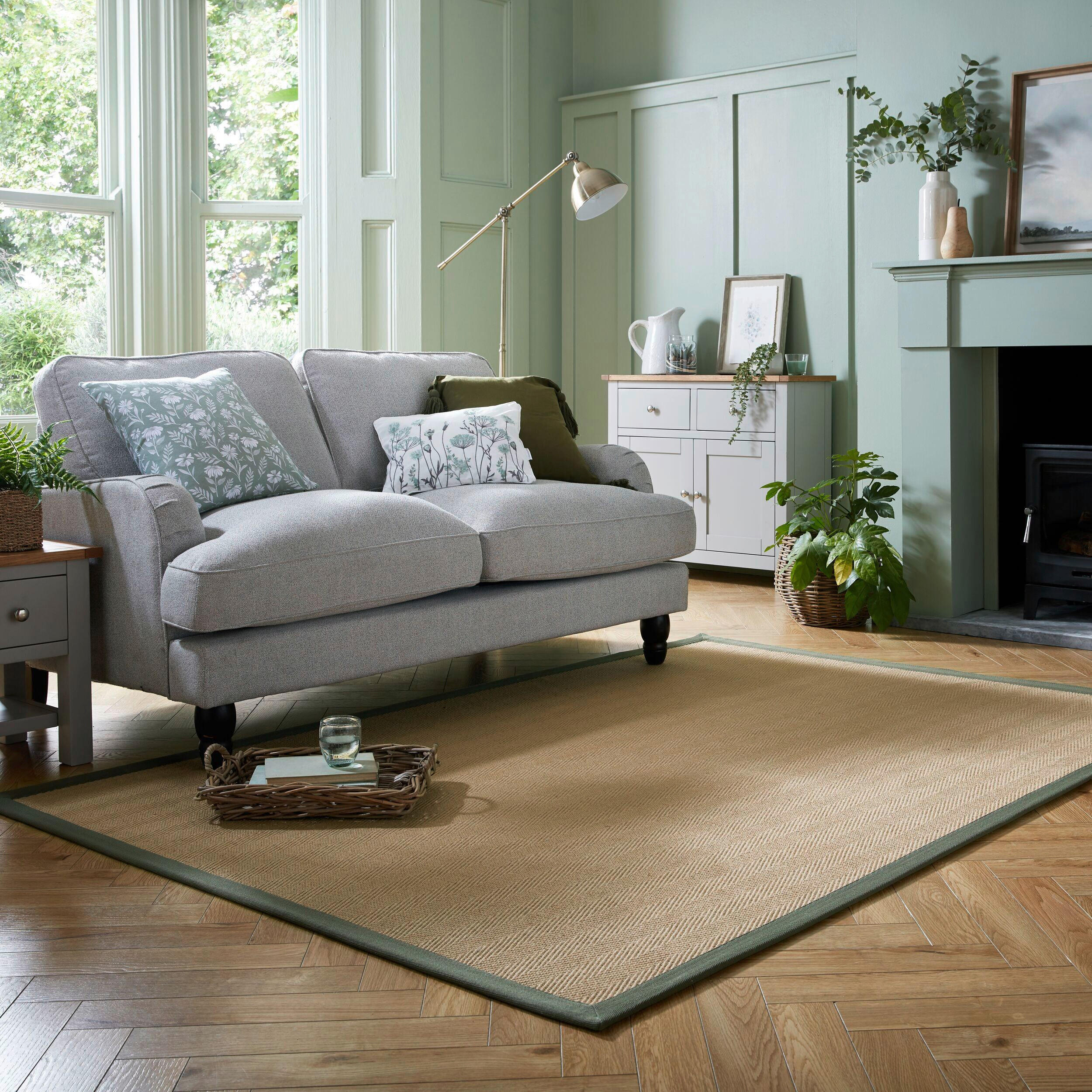 FLACHWEBETEPPICH 120/170 cm Herringbone Border Grün  - Grün, KONVENTIONELL, Naturmaterialien/Textil (120/170cm)