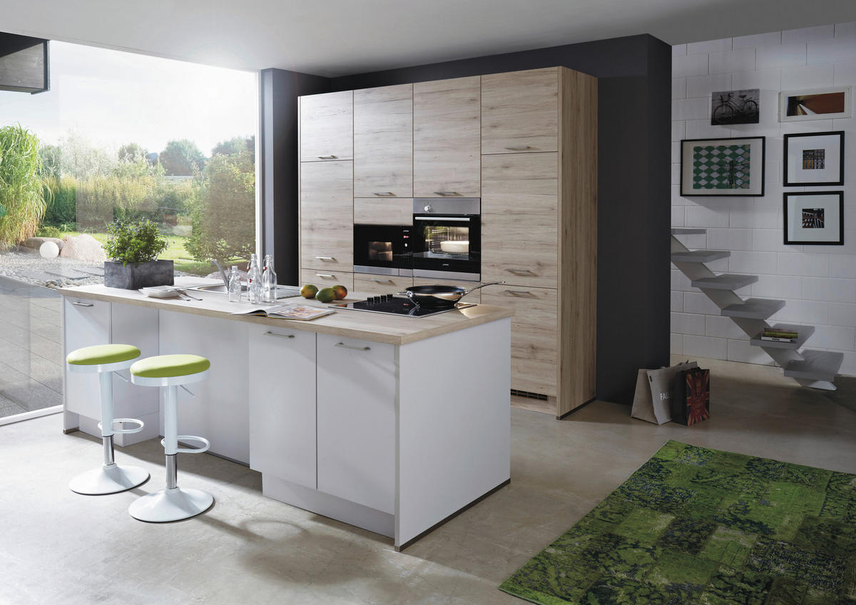 EINBAUKÜCHE 615  - Eichefarben/Weiß, Design, Holzwerkstoff - Celina