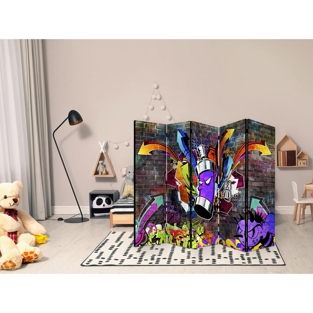 Thumbnail - artgeist Paravent, Mehrfarbig, Rotbraun, Holz, Textil, Kiefer, massiv, Mauer, 225x172x3 cm, Motiv auf Vorder- und Rückse...