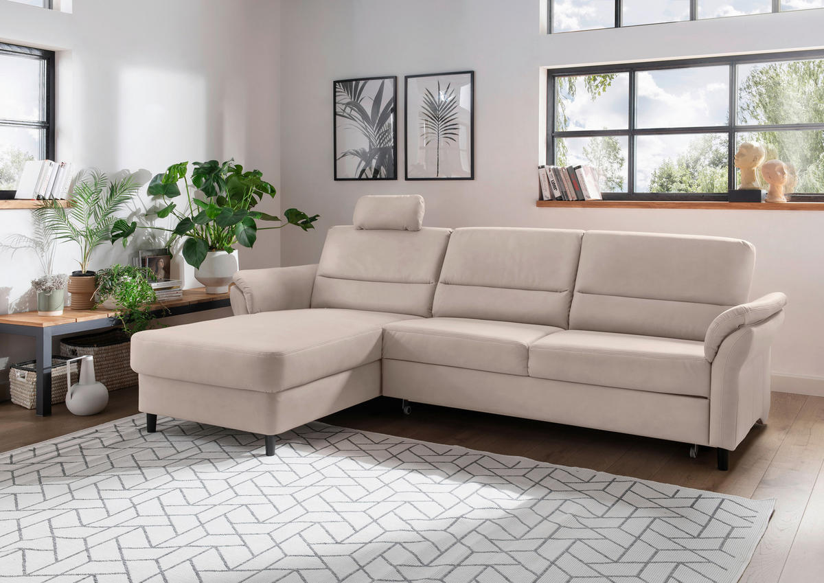 ECKSOFA in Lederlook Beige  - Beige/Schwarz, Modern, Holz/Textil (176/279cm) - Livetastic