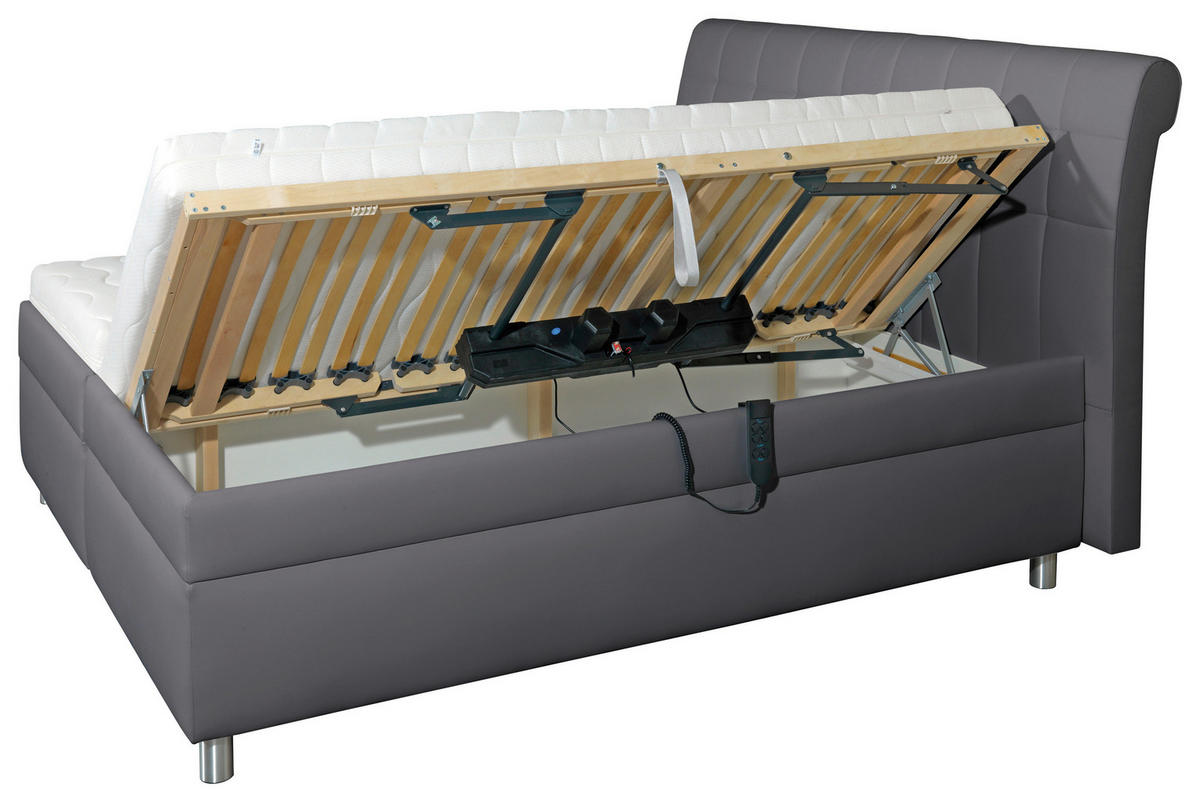 POLSTERBETT Matratze, gepolstertes Kopfteil, Lattenrost, motorische Verstellbarkeit, Bettkasten 180/200 cm  in Anthrazit  - Anthrazit/Silberfarben, KONVENTIONELL, Holz/Textil (180/200cm) - Esposa