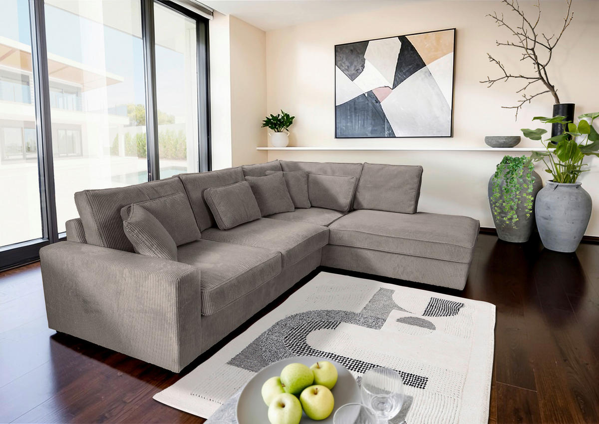 ECKSOFA Taupe Cord Zierkissen, Rückenkissen, Rücken echt  - Taupe/Schwarz, MODERN, Kunststoff/Textil (307/228cm) - Carryhome