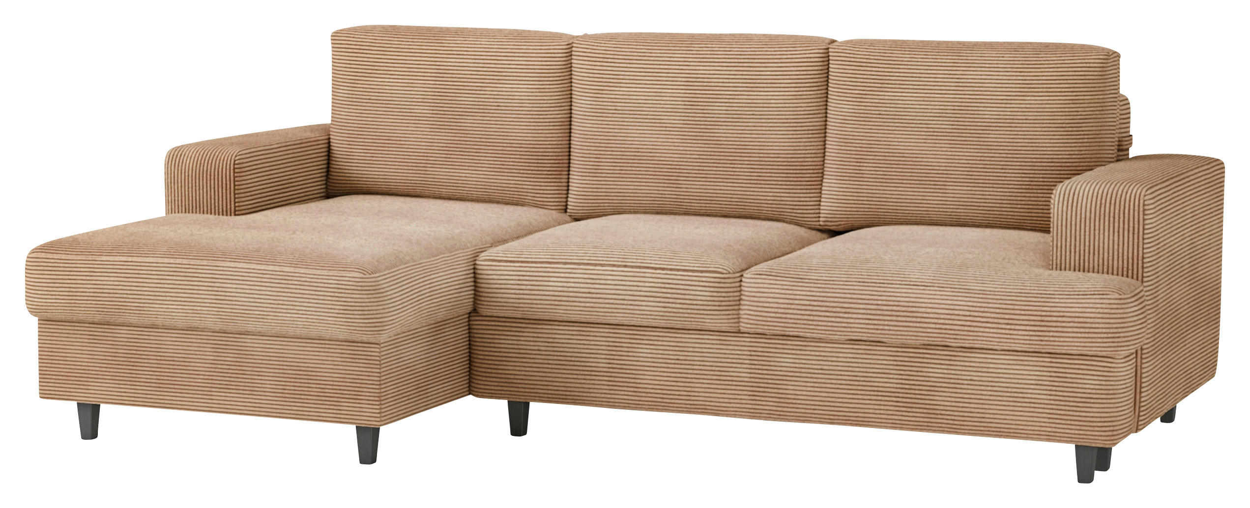 ECKSOFA in Cord, Velours Hellbraun  - Hellbraun/Schwarz, Design, Holz/Textil (140/247cm) - MID.YOU