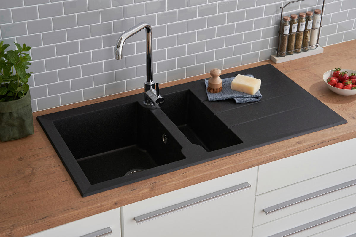 SPÜLE 1712ALINEO100X50S  - Schwarz, Trend, Stein (100/21/50cm) - Respekta