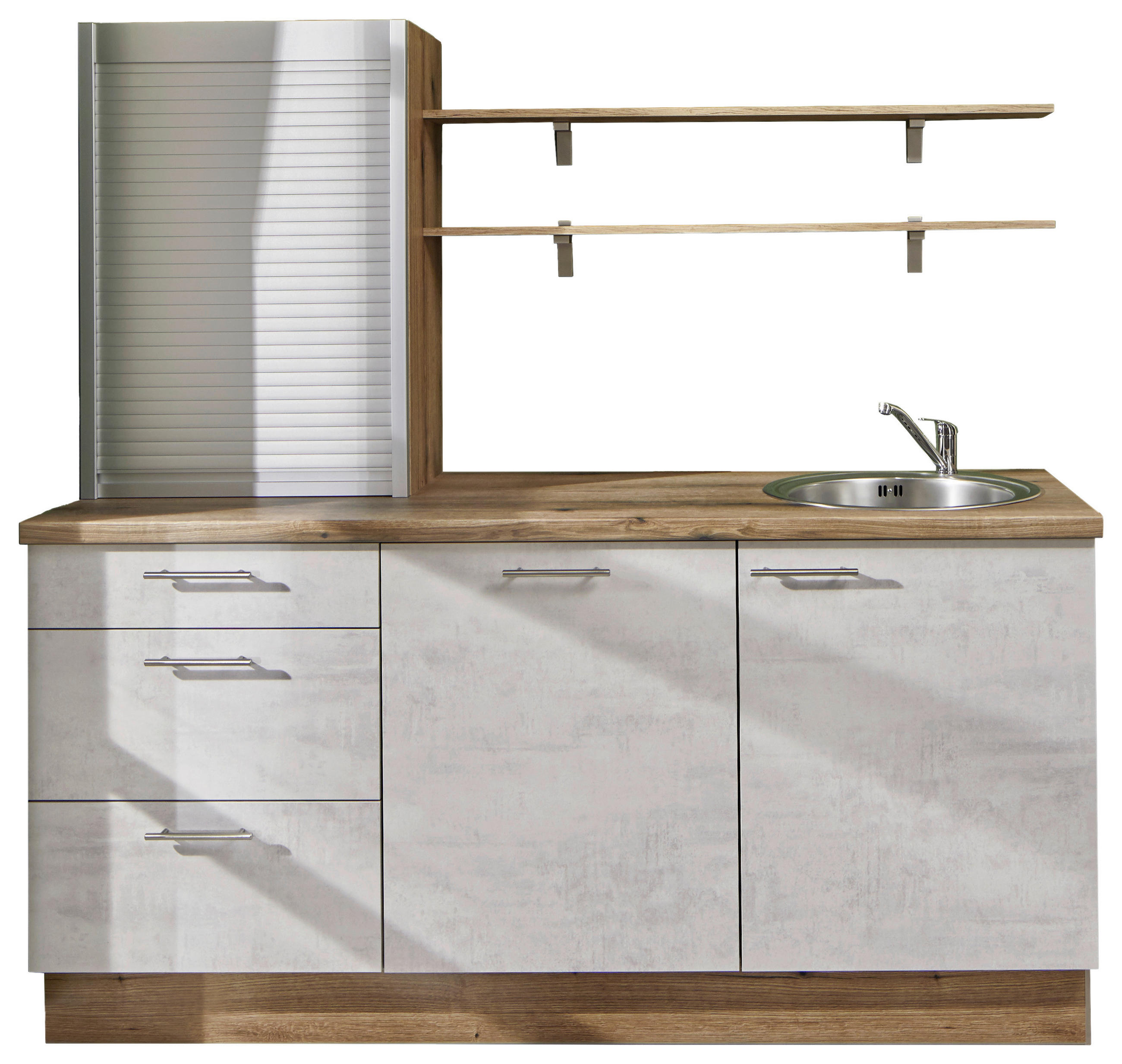 KÜCHENBLOCK 180 cm   in Graphitfarben, Eichefarben  - Edelstahlfarben/Eichefarben, Design, Holzwerkstoff/Metall (180cm) - Pino