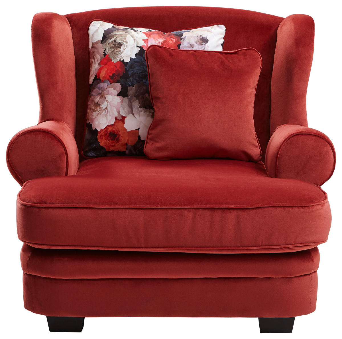 KRESLO UŠIAK, textil, červená - viacfarebná/tmavohnedá, Trend, drevo/textil (121/100/140cm) - Ambia Home