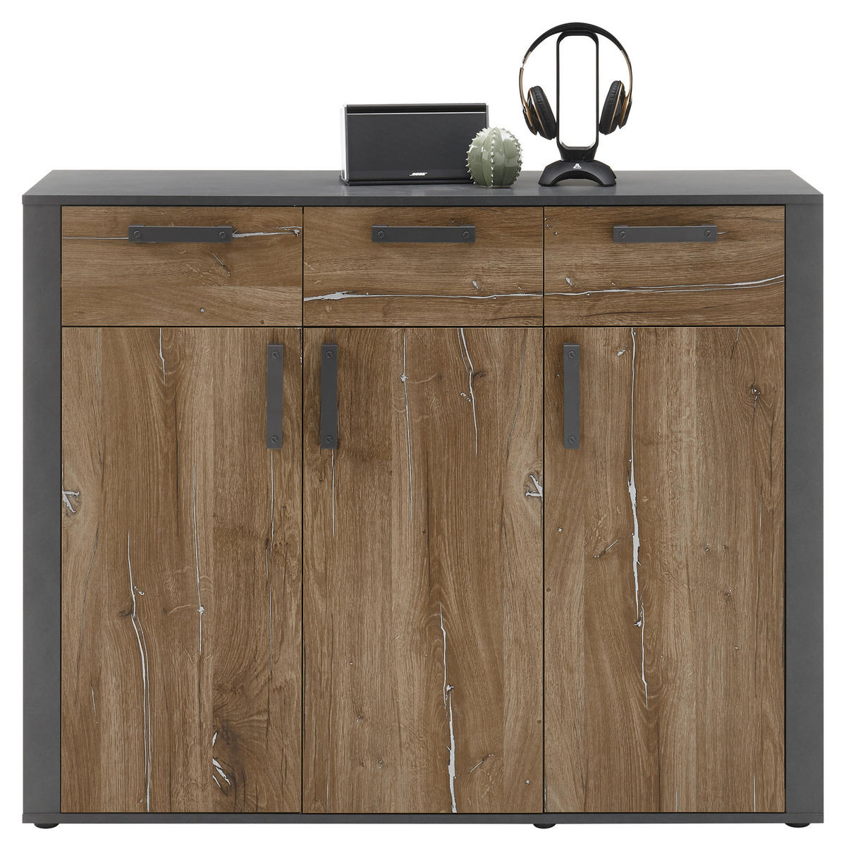 KOMMODE , 127/102/38 cm, 3 Schublade(n)  - Alteiche/Dunkelgrau, KONVENTIONELL, Holzwerkstoff/Kunststoff (127/102/38cm) - MID.YOU