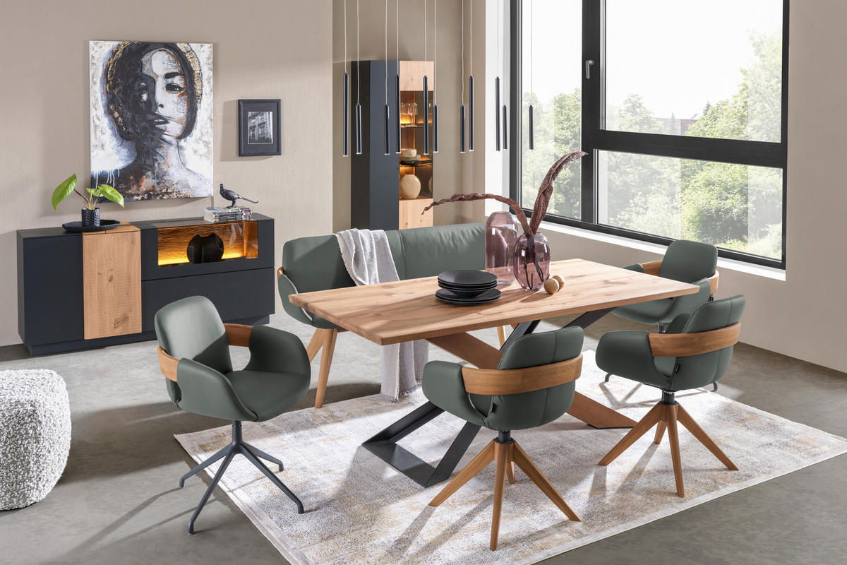 ARMLEHNSTUHL  Lederauswahl, Stoffauswahl, Typenauswahl, Sitzfläche 360° drehbar, automatische Rückholfunktion  Echtleder  - Eichefarben/Cognac, Natur, Leder/Holz (60/86/60cm) - Valnatura