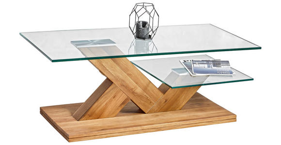 COUCHTISCH Eiche massiv rechteckig Eichefarben, Transparent - Eichefarben/Transparent, Design, Glas/Holz (110/60/44cm) - Linea Natura