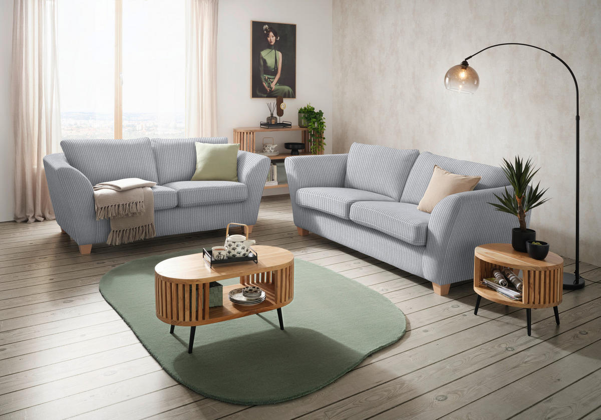 2-SITZER-SOFA in Cord Hellgrau  - Hellgrau/Naturfarben, Holz/Textil (190/70-85/95cm) - MID.YOU