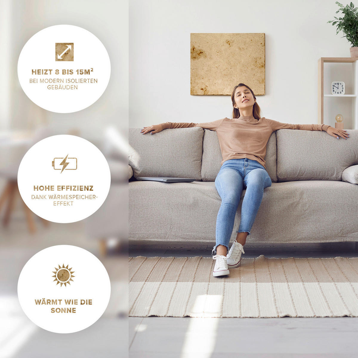 INFRAROT-HEIZPANEEL 500 W W  - Sandfarben, Basics, Stein (60/50/2cm) - MID.YOU