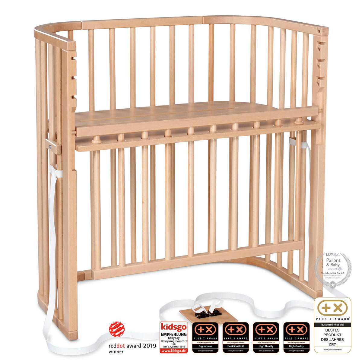 BEISTELLBETT Boxspring Comfort Plus  - Naturfarben, Basics, Holz (56,5/96,5/96cm) - Babybay