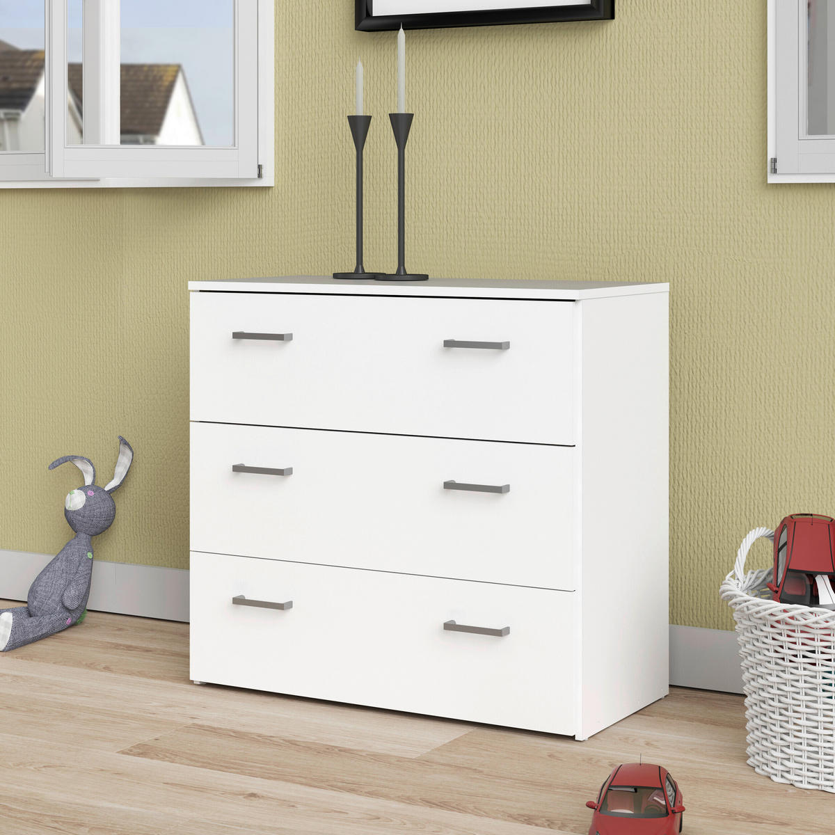 KOMODA, bílá, 74,1/69,9/36 cm - bílá/barvy stříbra, Design, kompozitní dřevo/plast (74,1/69,9/36cm) - Livetastic