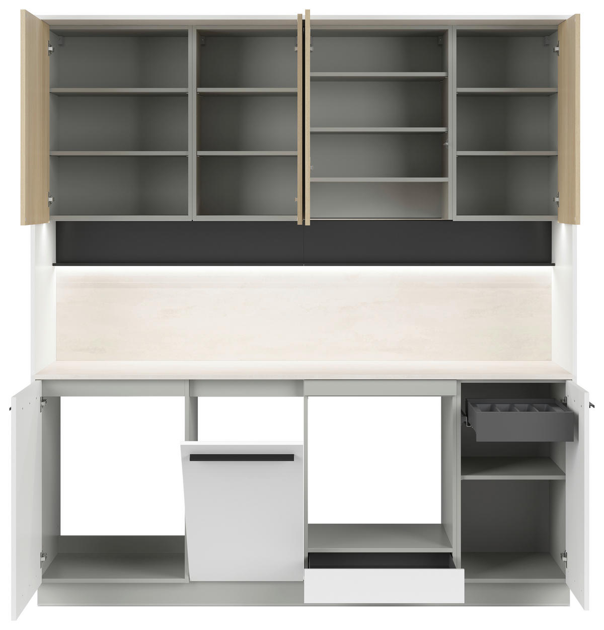 KÜCHENBLOCK 210 cm   in Grau, Weiß, Eichefarben  - Eichefarben/Schwarz, Basics, Holzwerkstoff/Kunststoff (210cm) - Visiona
