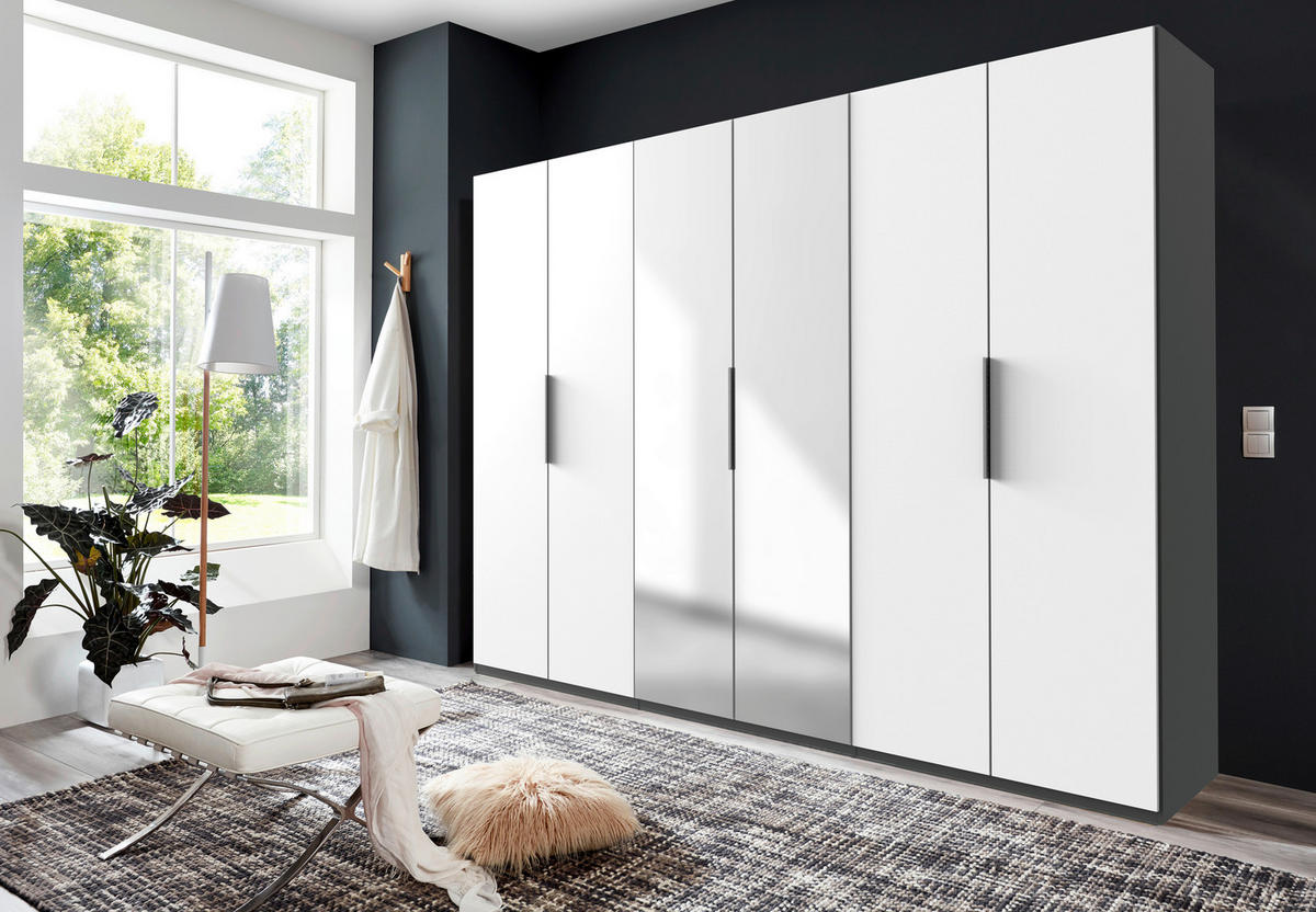 DREHTÜRENSCHRANK in Graphitfarben, Weiss  - Weiss/Schwarz, Konventionell, Holzwerkstoff/Metall (300/236/58cm) - Hom`in