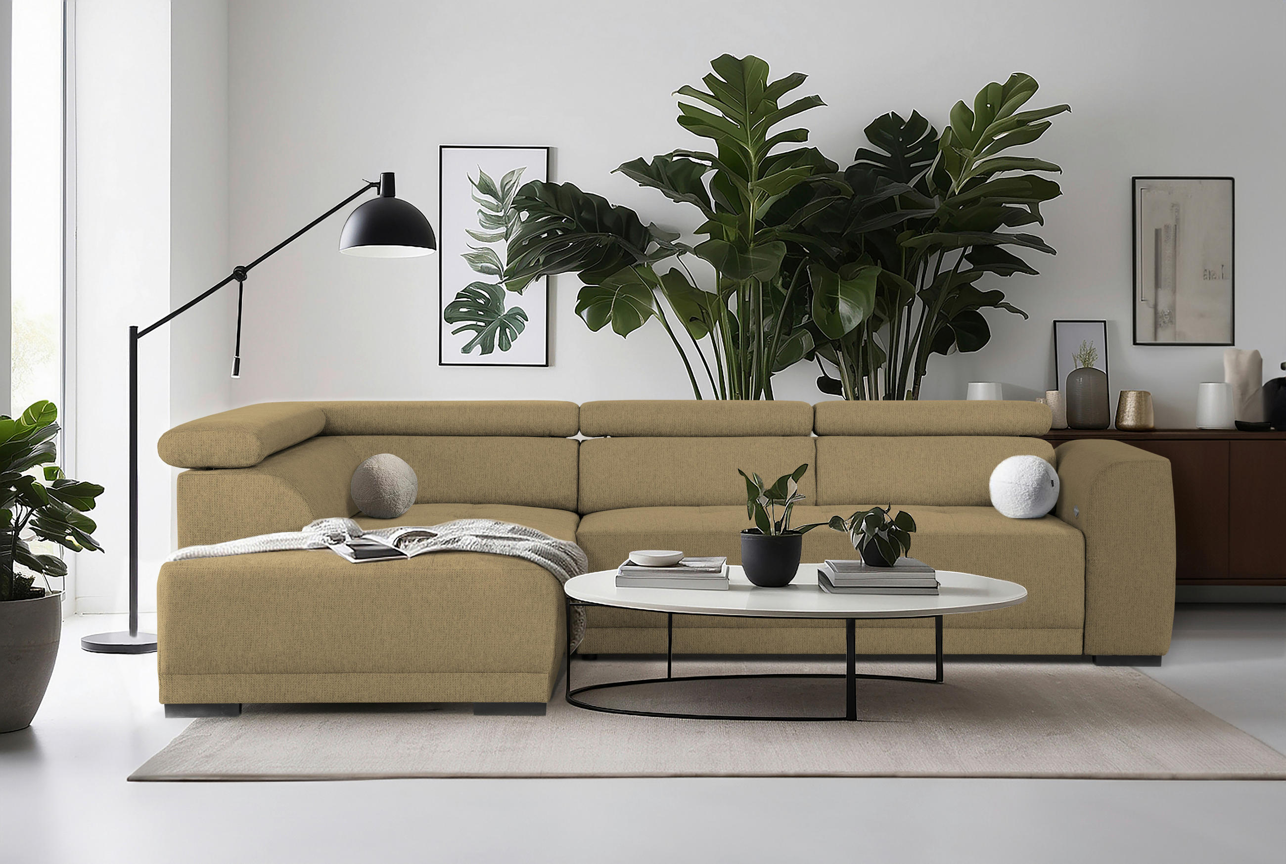 ECKSOFA in Struktur Olivgrün  - Schwarz/Olivgrün, Design, Kunststoff/Textil (205/284cm) - MID.YOU