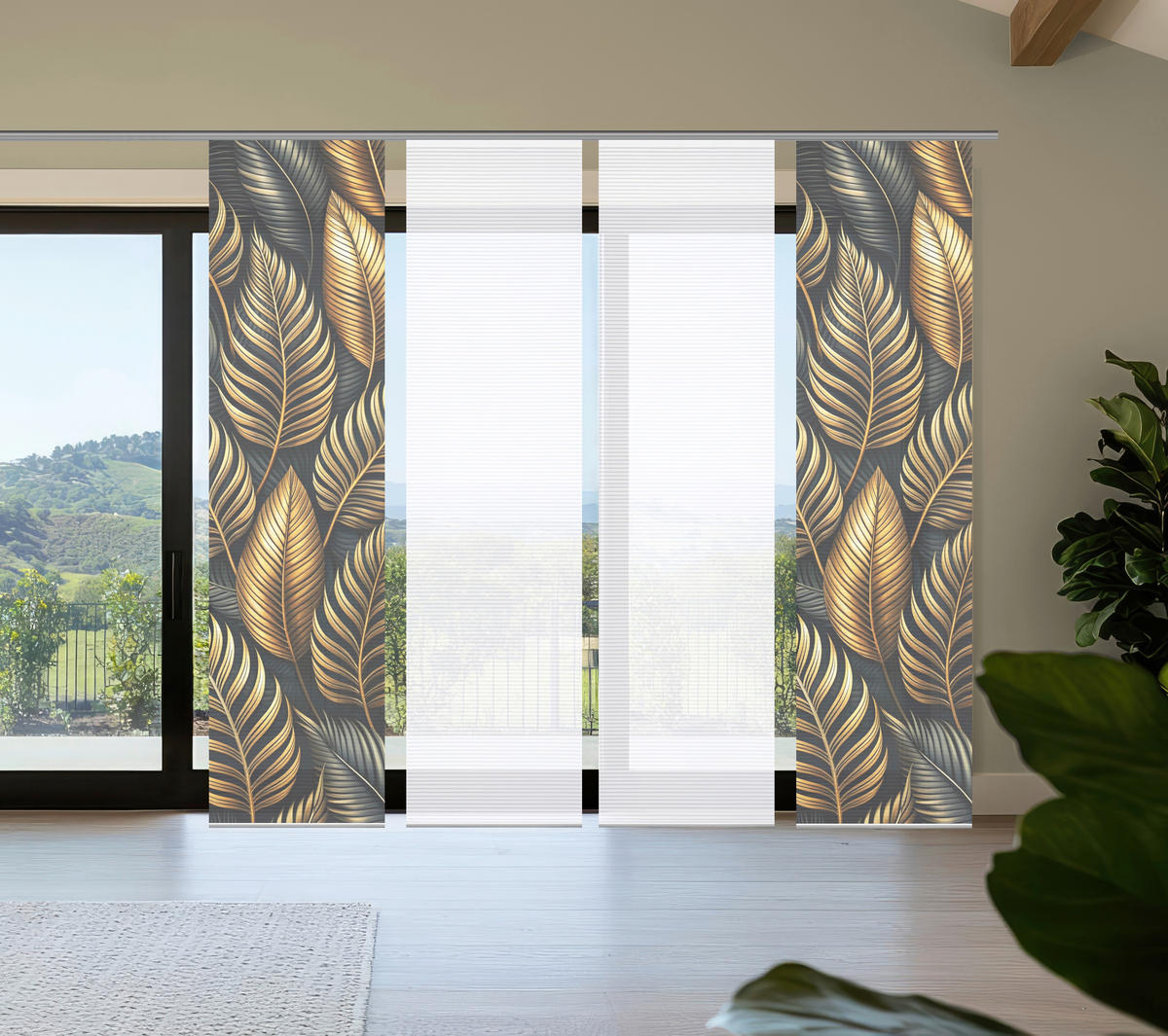 FLÄCHENVORHANG  4 Stück  blickdicht  60/245 cm   - Anthrazit/Goldfarben, Natur, Textil (60/245cm)