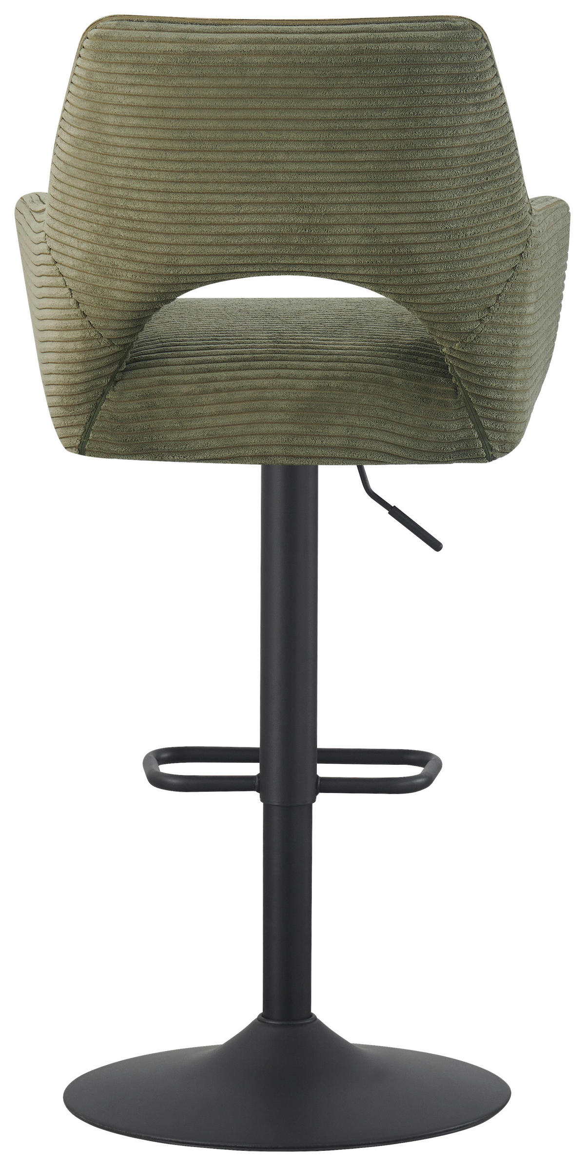 BARHOCKER Cord Grün, Schwarz Eisen Sitzfläche 360° drehbar, inklusive Armlehnen  - Schwarz/Grün, Design, Textil/Metall (56/102-123/57cm) - Hom`in
