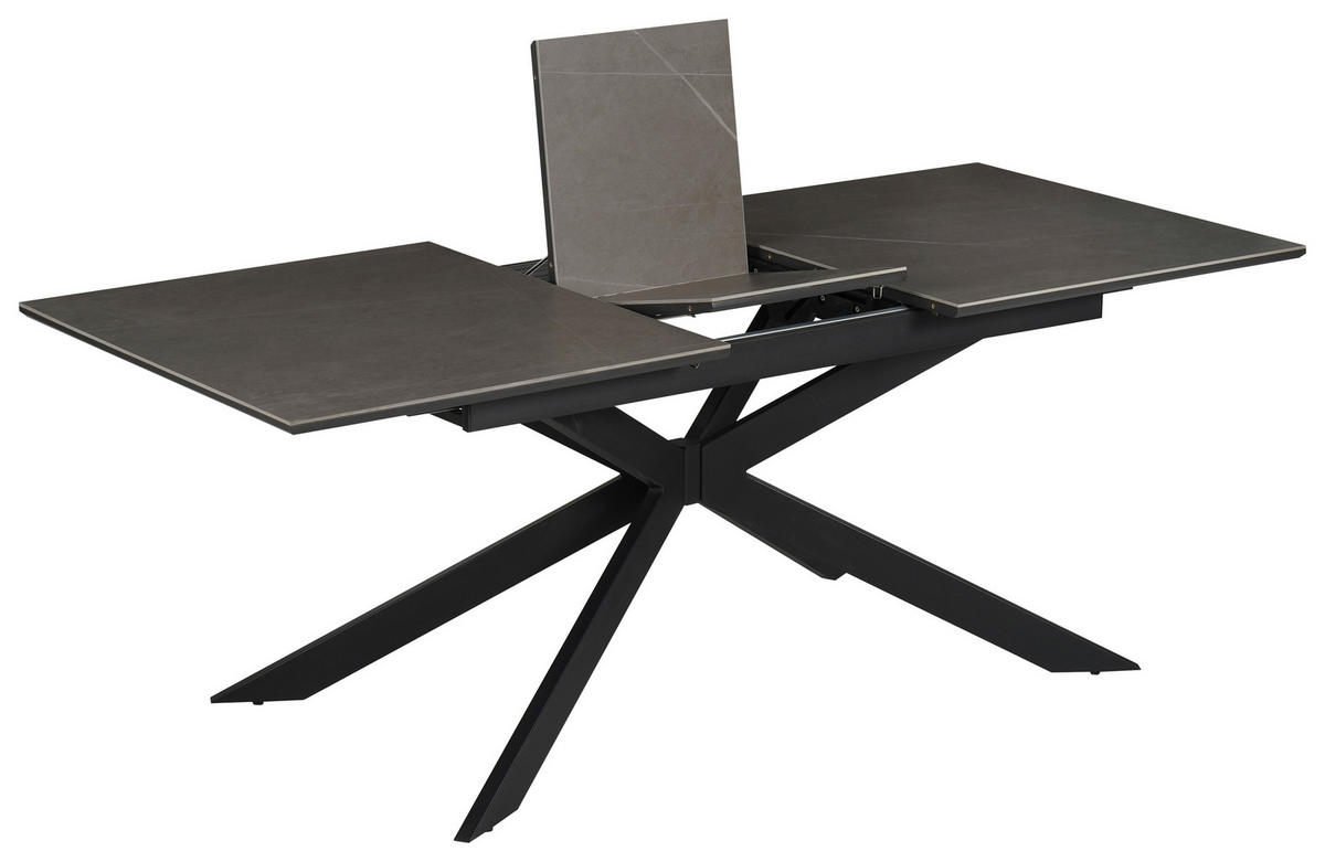 ESSTISCH Grau, Schwarz rechteckig  ausziehbar  - Schwarz/Grau, Design, Keramik/Holzwerkstoff (160-200/90/76cm) - Carryhome