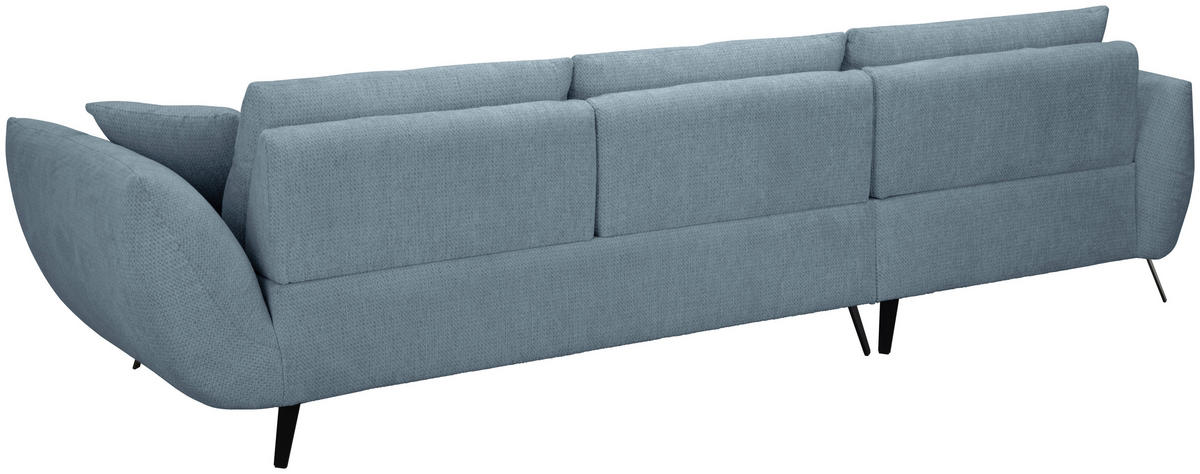 ECKSOFA Blaugrau Chenille Armlehnenkissen, Rücken echt, Sitztiefenverstellung  - Blaugrau/Schwarz, KONVENTIONELL, Textil/Metall (313/215cm) - Hom`in