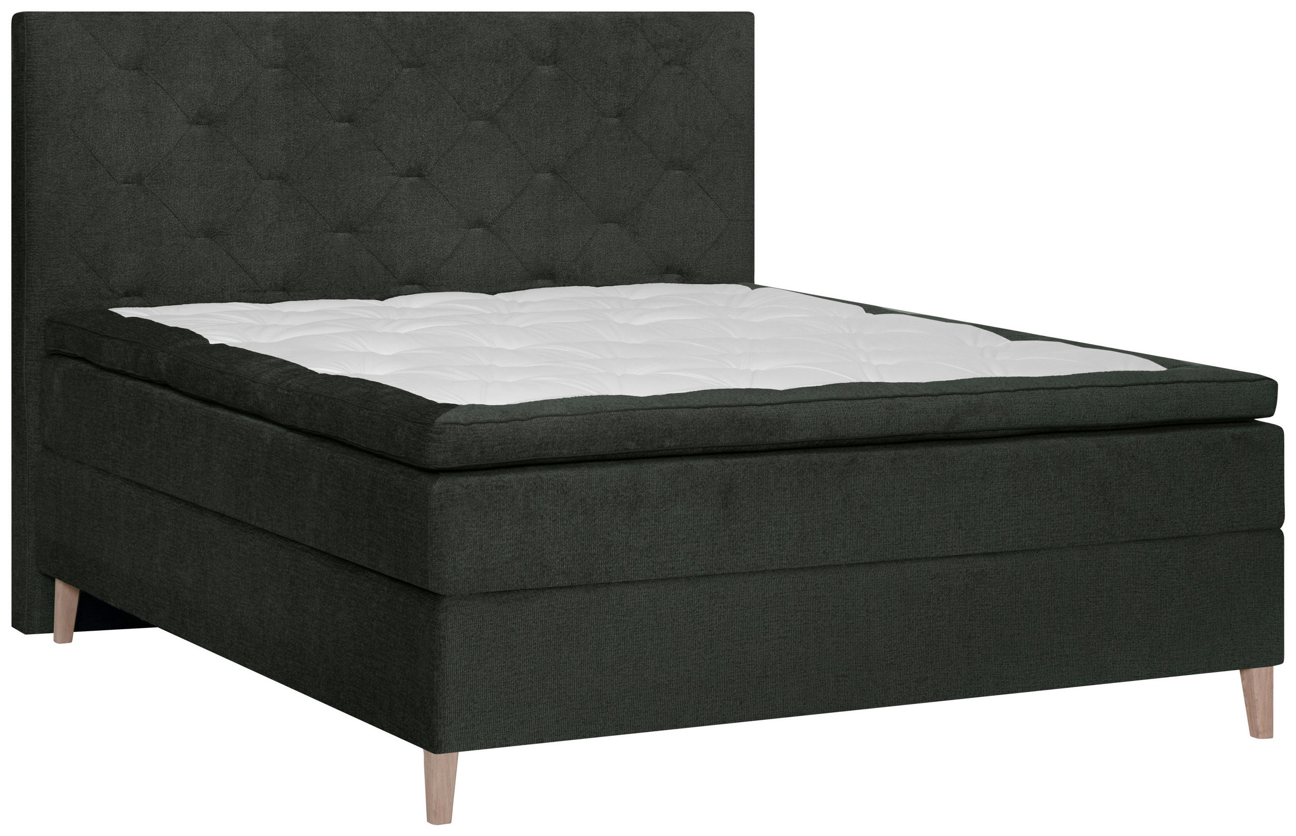 BOXSPRINGBETT 160/200 cm  in Dunkelgrün  - Dunkelgrün/Eichefarben, KONVENTIONELL, Holz/Textil (160/200cm) - Welnova