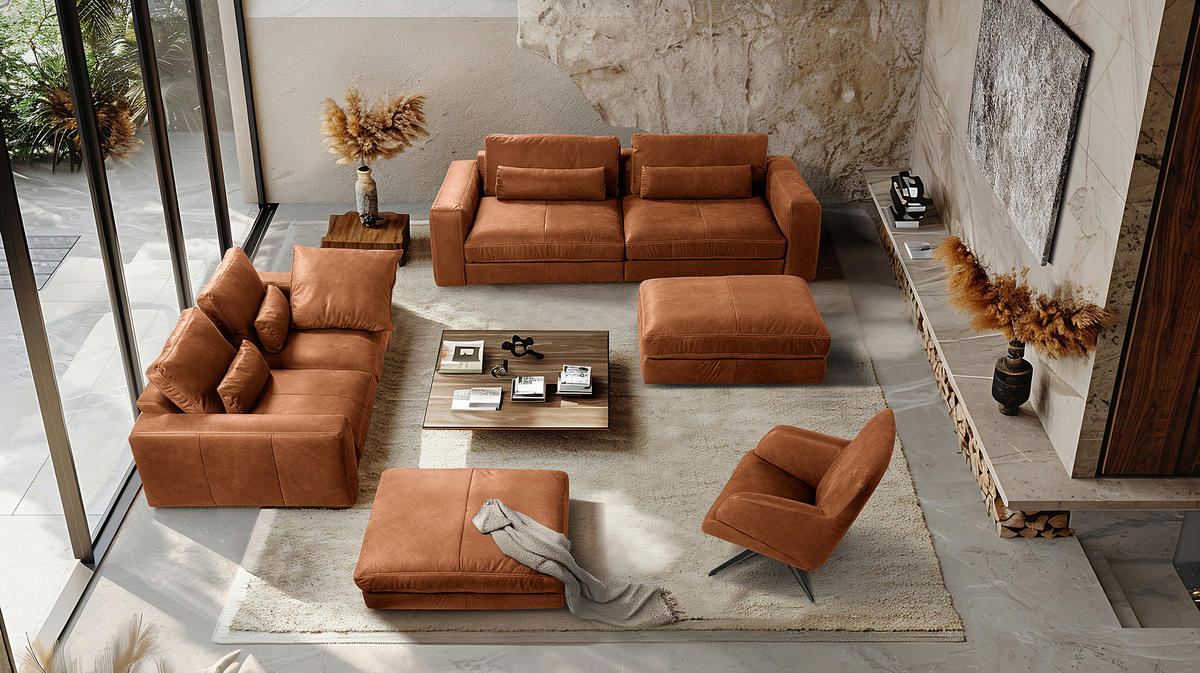 HOCKER in Leder Karamell  - Beige/Karamell, Design, Leder/Kunststoff (123/45/93cm) - Livetastic