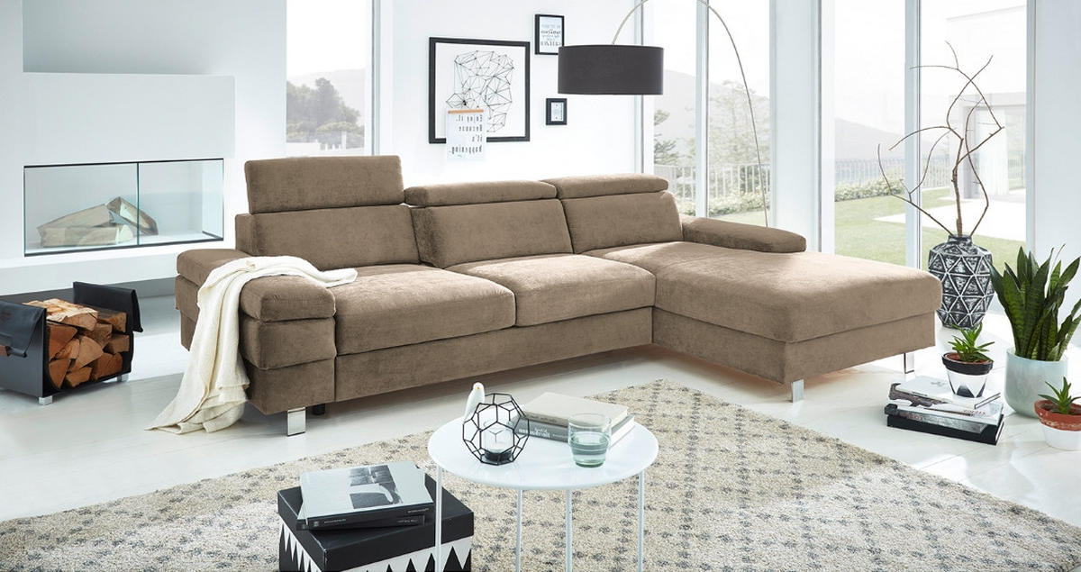 ECKSOFA Schlammfarben Webstoff  - Schlammfarben/Silberfarben, KONVENTIONELL, Textil/Metall (182/82/260cm) - Trendmanufaktur