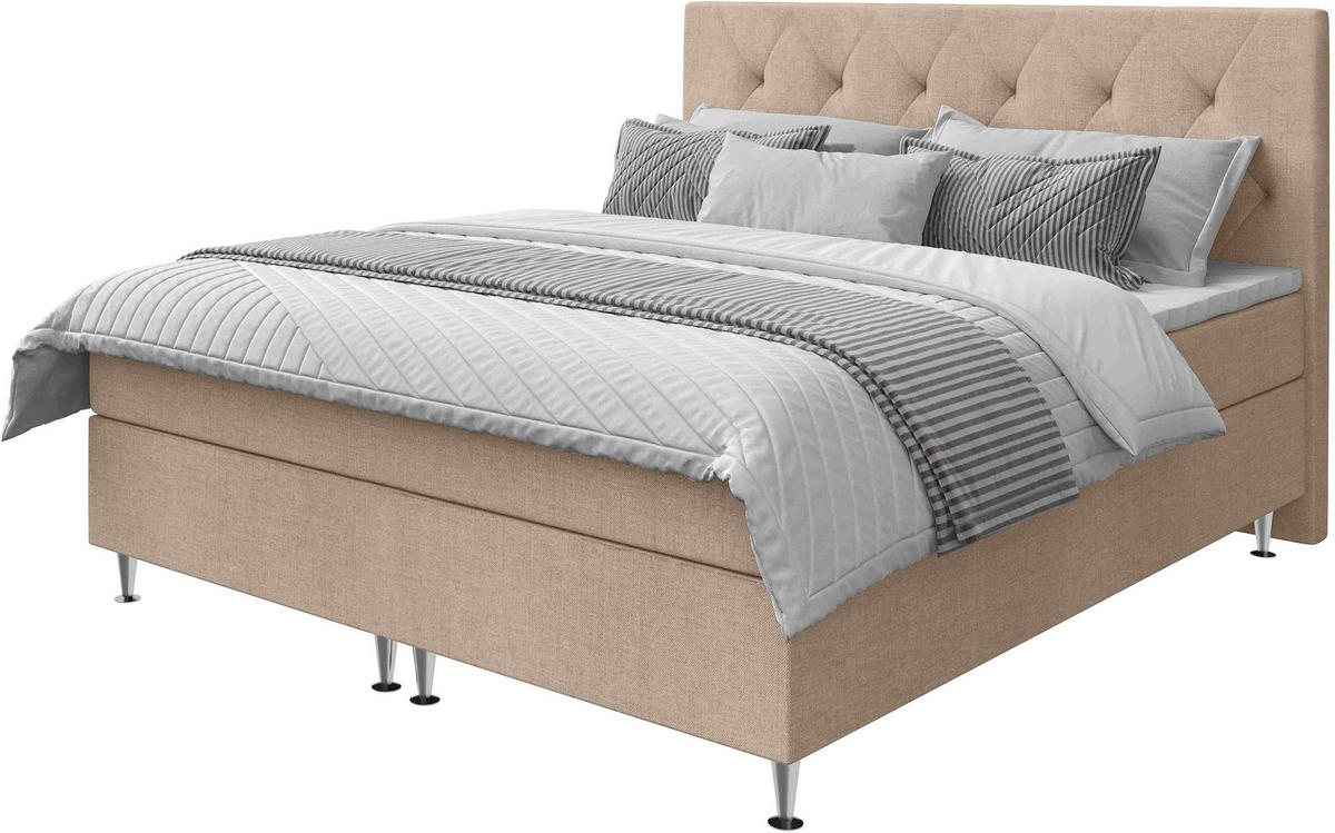 BOXSPRINGBETT 140/200 cm  in Beige  - Beige/Silberfarben, KONVENTIONELL, Textil/Metall (140/200cm) - Chameo