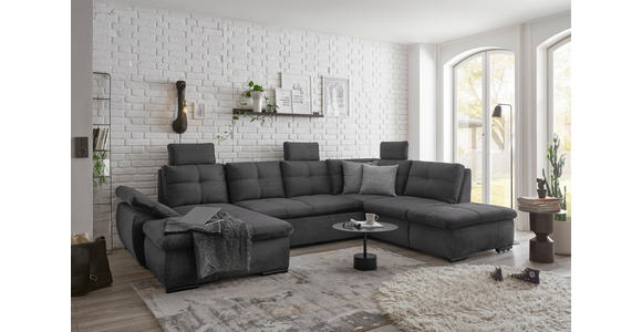 WOHNLANDSCHAFT in Mikrovelours Grau  - Schwarz/Grau, KONVENTIONELL, Kunststoff/Textil (127/334/217cm) - Carryhome