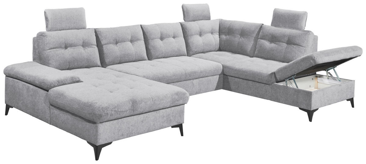 SJEDEĆA GARNITURA tekstil  svijetlo siva   - svijetlo siva/crna, Konvencionalno, tekstil/plastika (170/324/218cm) - MID.YOU