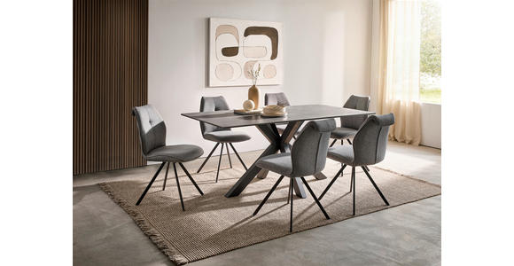 ESSTISCH in Metall, Glas, Keramik 180/90/76 cm - Schwarz/Grau, Design, Glas/Keramik (180/90/76cm) - Novel
