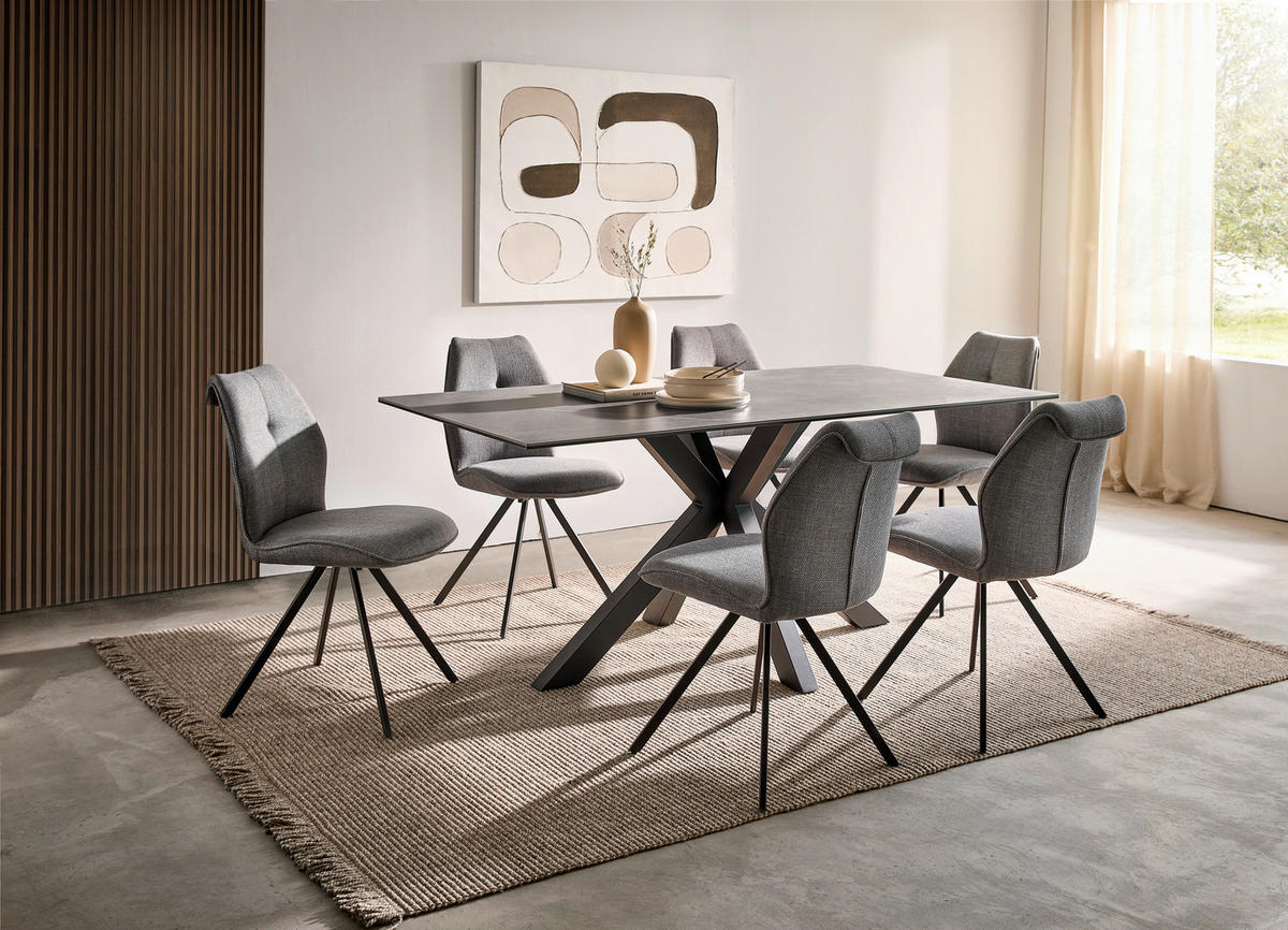 ESSTISCH in Metall, Glas, Keramik 180/90/76 cm  - Schwarz/Grau, Design, Glas/Keramik (180/90/76cm) - Novel