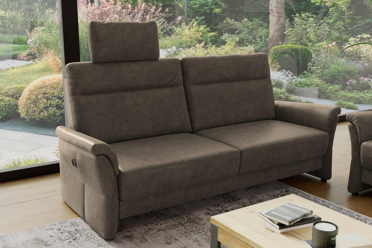 3,5-SITZER - Graubraun/Schwarz, Konventionell, Kunststoff/Textil (205/98/91cm) - Elegando