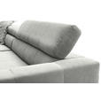 ECKSOFA Hellgrau Cord Rücken echt, Kopfteilverstellung, Sitzvorzug  - Hellgrau/Schwarz, KONVENTIONELL, Textil/Metall (219/311cm) - Hom`in