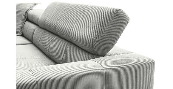 ECKSOFA Hellgrau Cord Rücken echt, Kopfteilverstellung, Sitzvorzug  - Hellgrau/Schwarz, KONVENTIONELL, Textil/Metall (219/311cm) - Hom`in