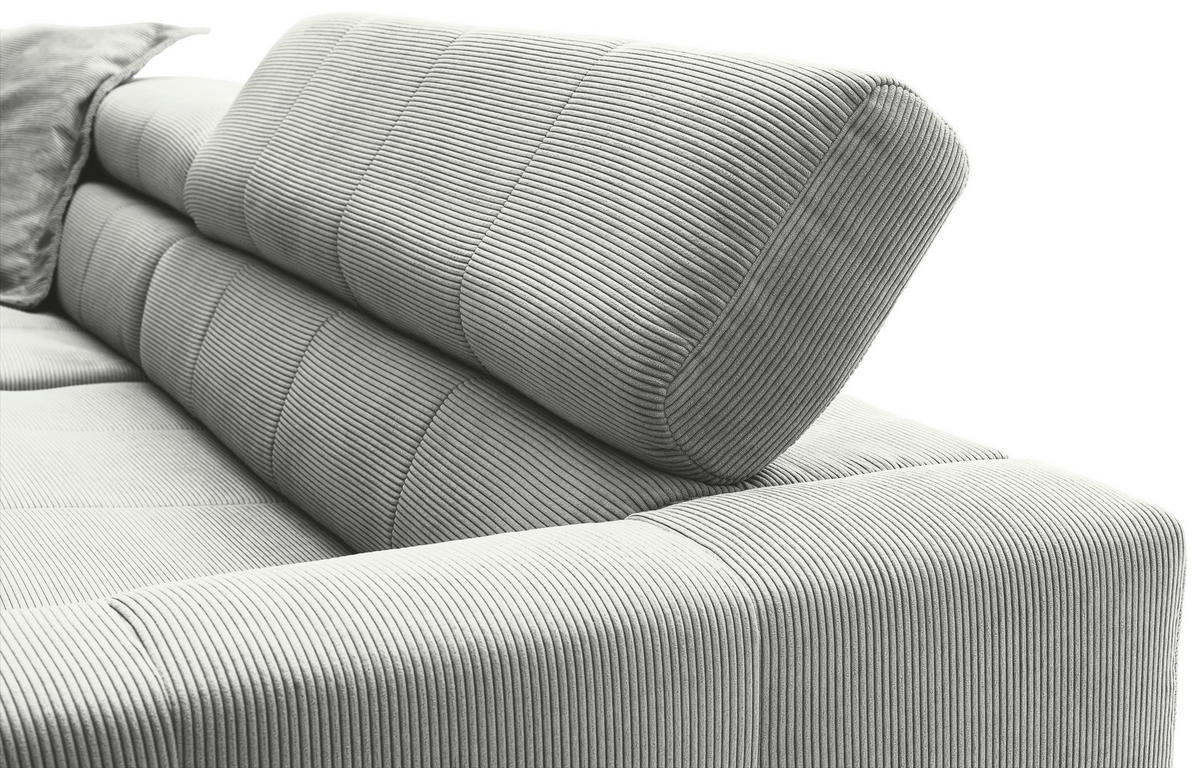 ECKSOFA in Cord Hellgrau  - Hellgrau/Schwarz, Konventionell, Textil/Metall (219/311cm) - Hom`in