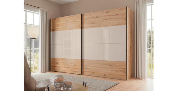 SCHWEBETÜRENSCHRANK 200/222/68 cm 2-türig Eiche Artisan, Elfenbein  - Elfenbein/Schwarz, Design, Glas/Holzwerkstoff (200/222/68cm) - Dieter Knoll