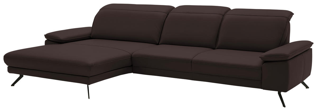 ECKSOFA in Echtleder Braun  193/332 cm  - Schwarz/Braun, Design, Leder/Metall (193/332cm) - Dieter Knoll