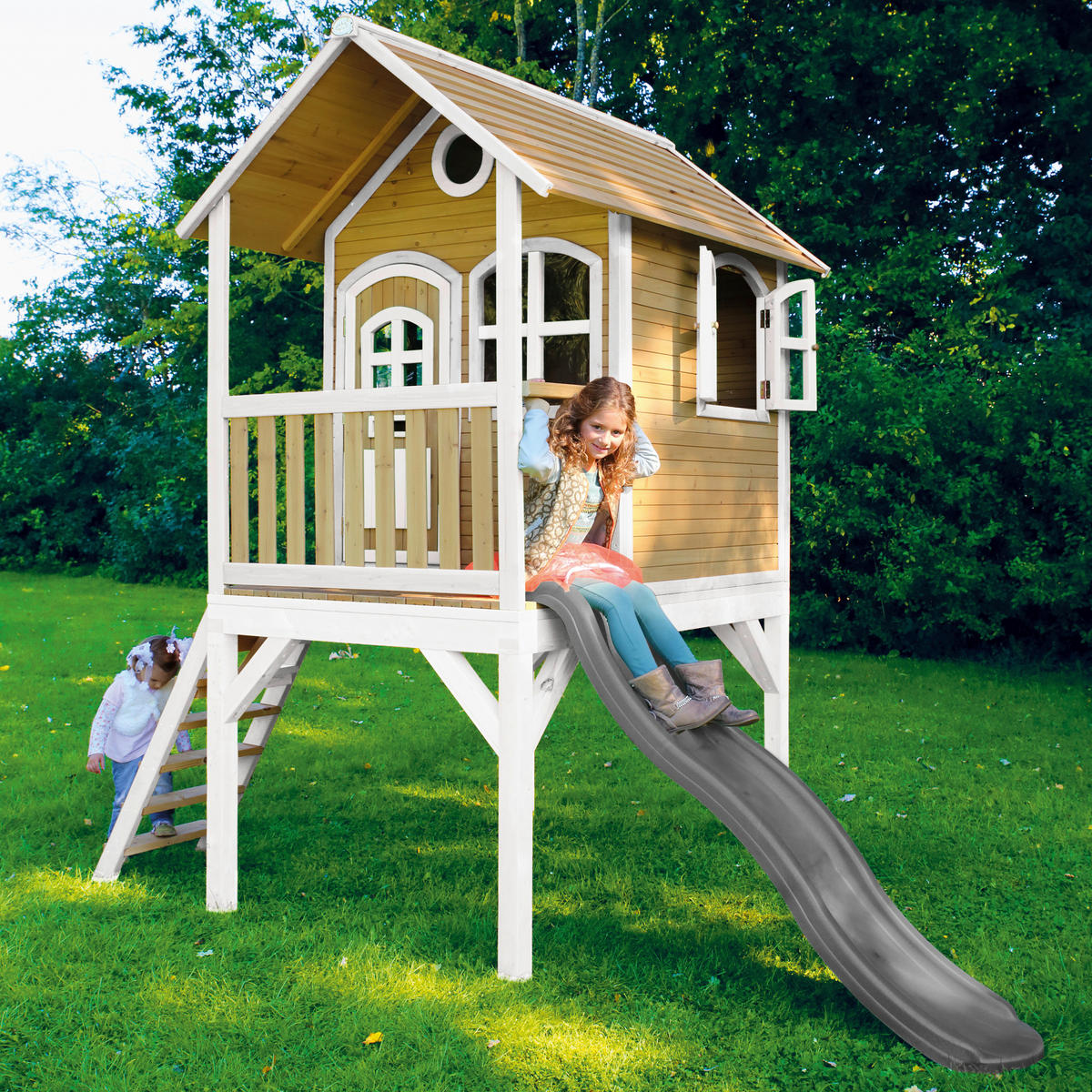 SPIELHAUS 318/272/191 cm  - Braun/Weiß, KONVENTIONELL, Holz (318/272/191cm) - Ambia Garden