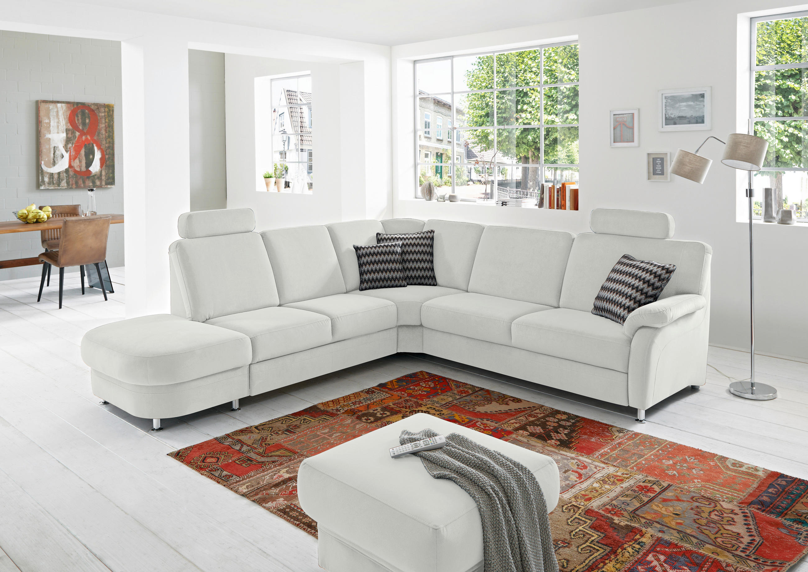ECKSOFA in Flachgewebe Hellgrau  - Hellgrau/Alufarben, Konventionell, Textil/Metall (289/269cm) - Beldomo System