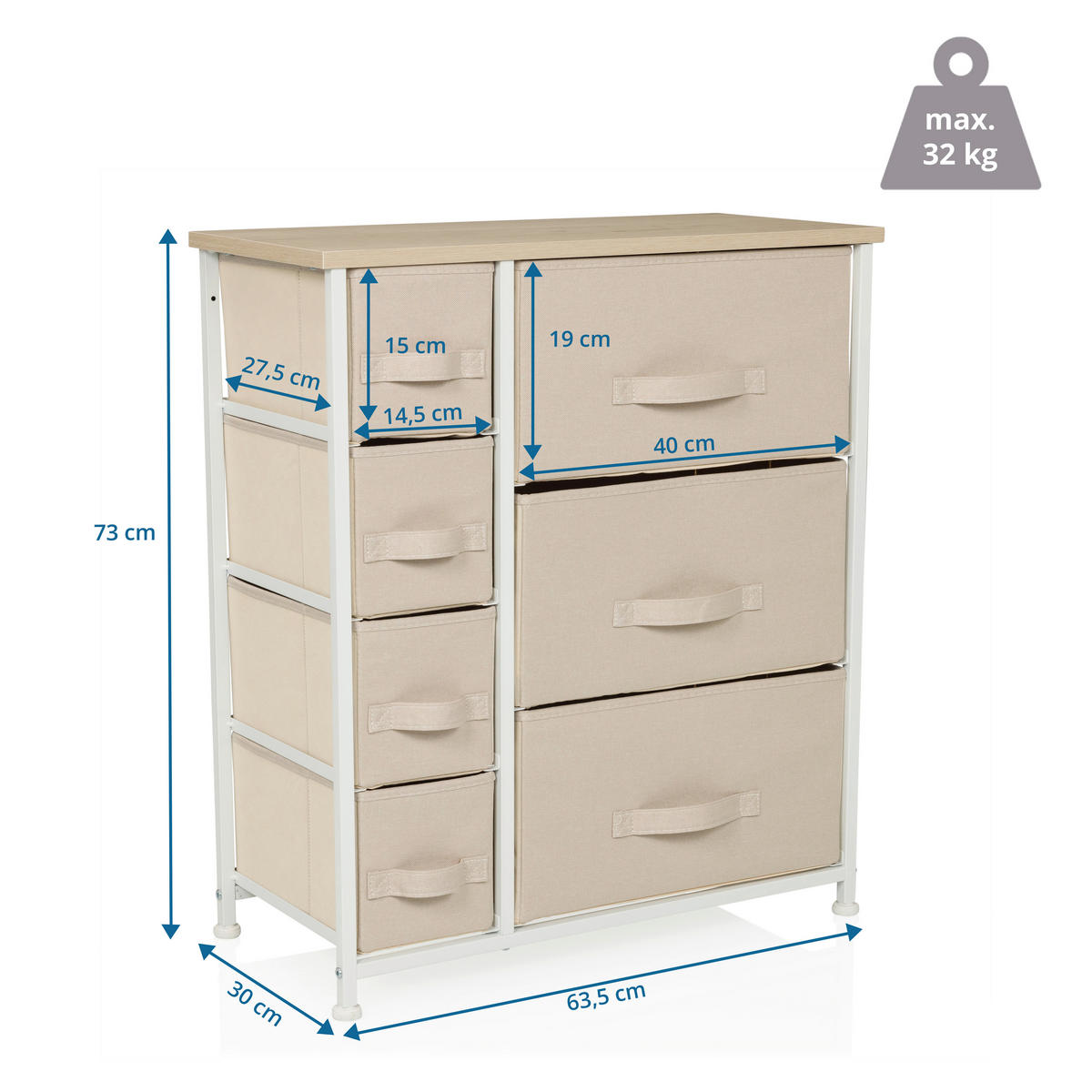 KOMMODE  in 63,5/73/30 cm  - Beige/Weiß, MODERN, Kunststoff/Textil (63,5/73/30cm) - MID.YOU