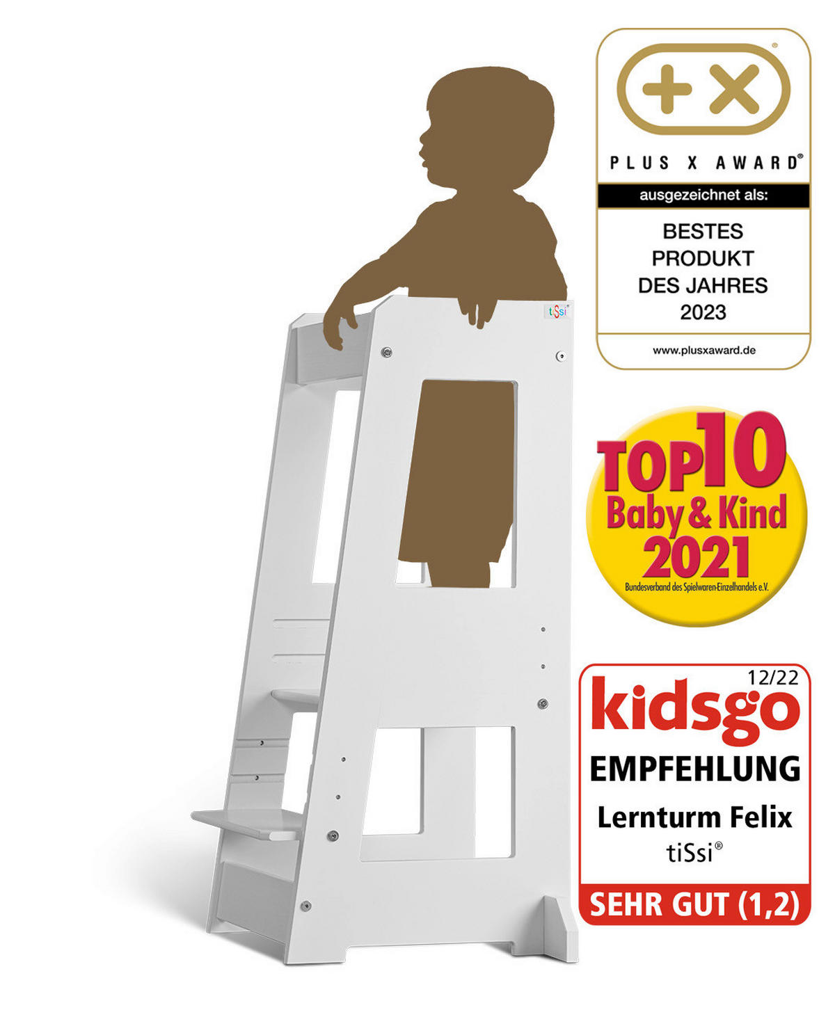 LERNTURM Felix  - Weiß, Basics, Holz (40/91/45cm) - tiSsi