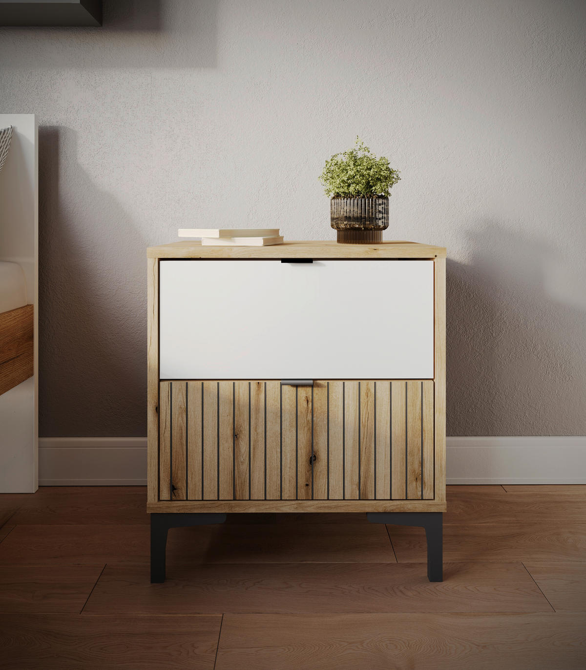 NACHTSCHRANK 47,6/54/40 cm  - Eichefarben/Schwarz, MODERN, Holzwerkstoff/Kunststoff (47,6/54/40cm) - MID.YOU