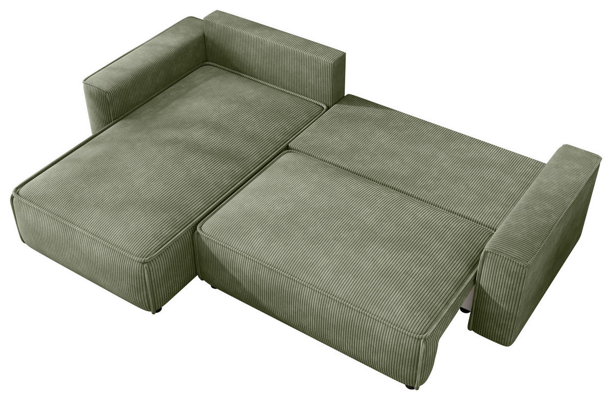 ECKSOFA 190/280 cm MERO in Cord Grün Zierkissen, Rückenkissen, Bettkasten  190/280 cm  - Schwarz/Grün, MODERN, Kunststoff/Textil (190/280cm) - MID.YOU