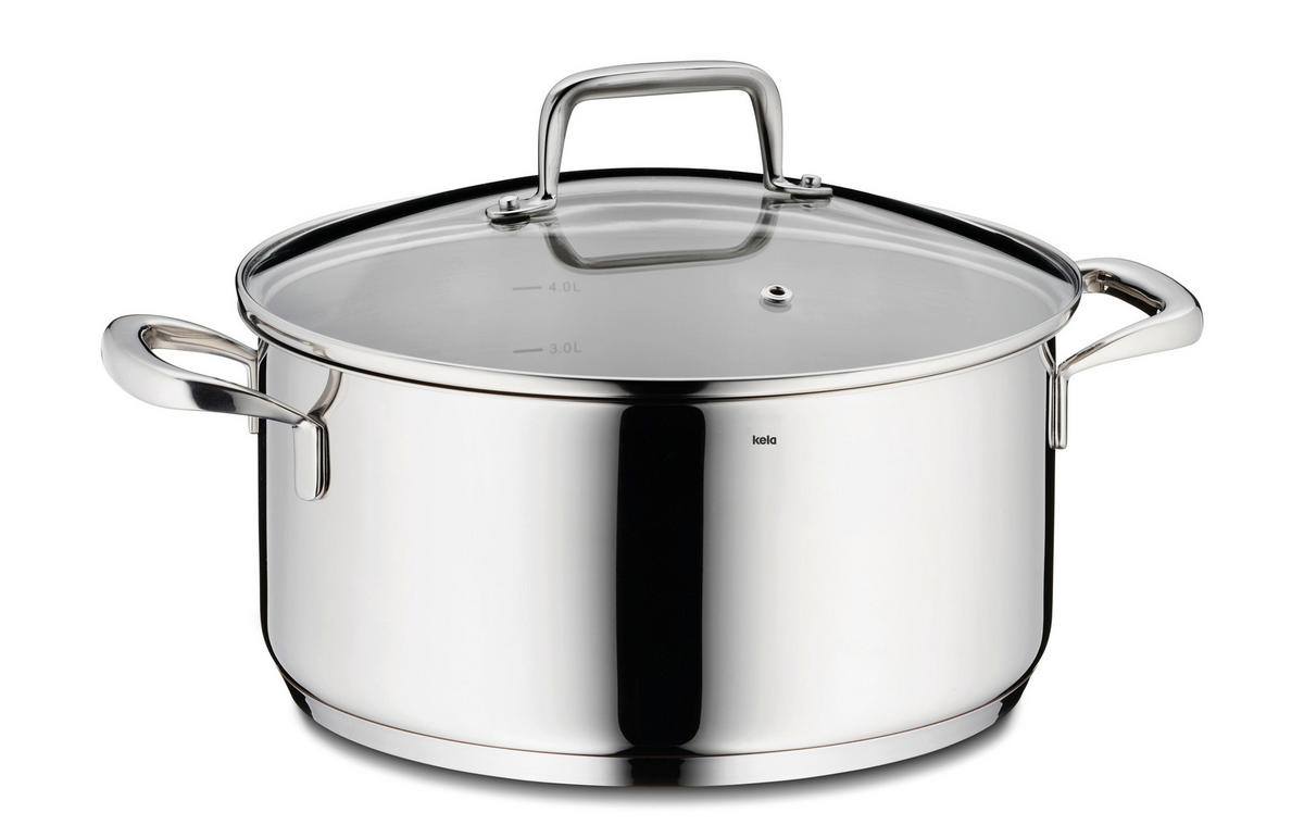 BRATENTOPF Flavoria 4,6 l  - Transparent/Silberfarben, KONVENTIONELL, Glas/Metall (24/12cm) - Kela