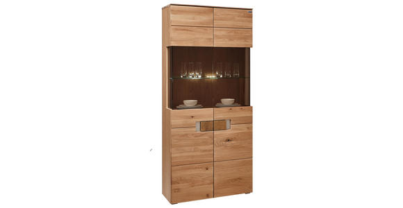 VITRINE in furniert, massiv Eiche Eichefarben - Eichefarben, KONVENTIONELL, Glas/Holz (90/201,4/38cm) - Cantus