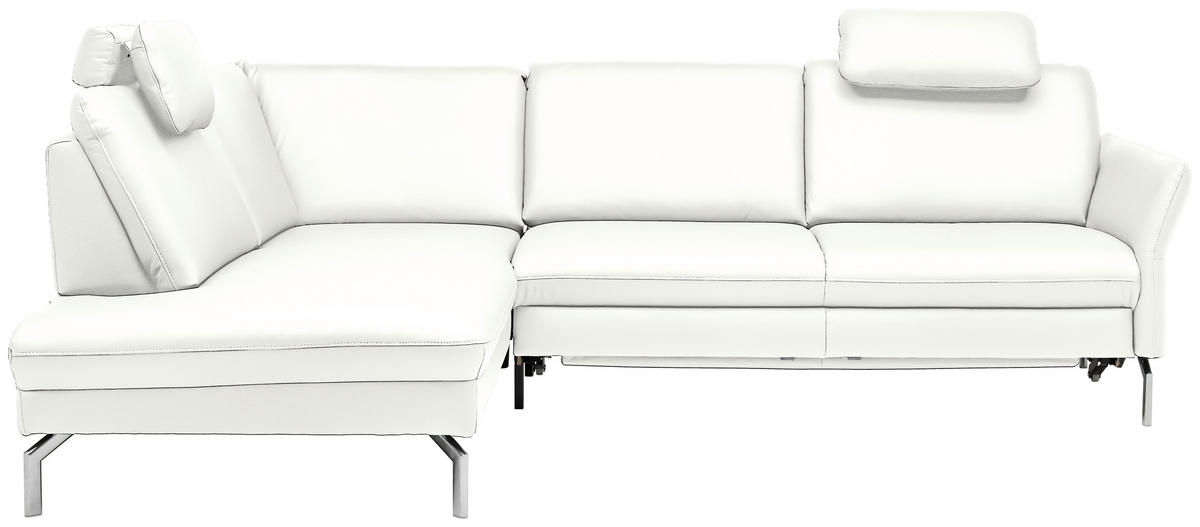 ECKSOFA Beldomo premium in Echtleder Weiß  220/284 cm  - Alufarben/Weiß, KONVENTIONELL, Leder/Metall (220/284cm) - Beldomo Premium