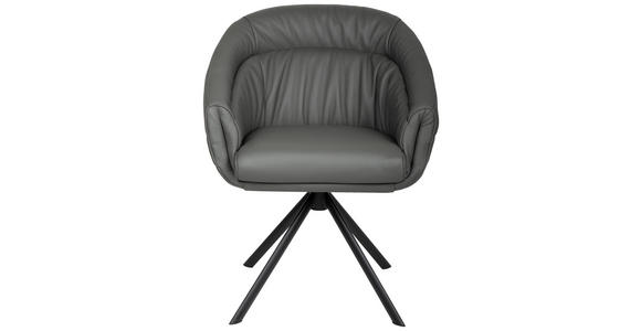 ARMLEHNSTUHL  in Eisen Echtleder pigmentiert  - Anthrazit/Schwarz, Design, Leder/Metall (62/82/64cm) - Emilio Belluti