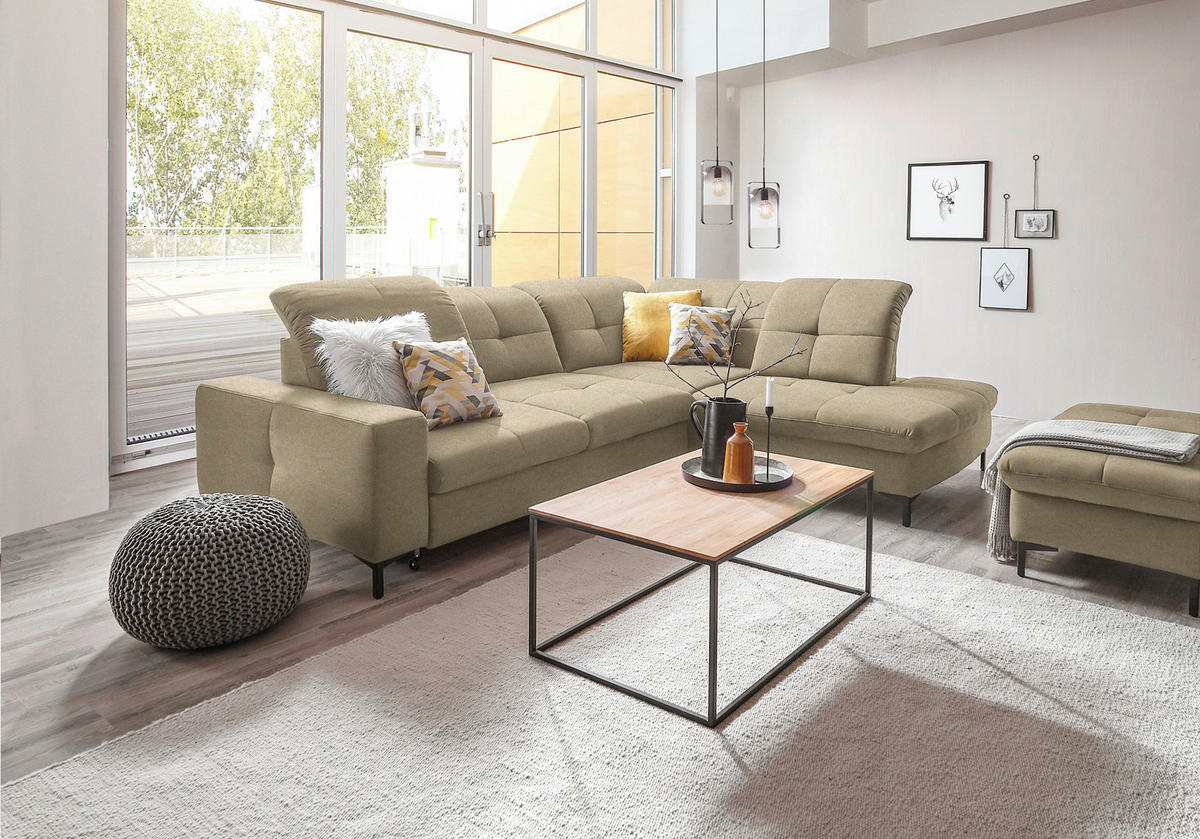 ECKSOFA in Chenille Beige  310/240 cm  - Beige/Schwarz, Design, Textil/Metall (310/240cm) - Xora