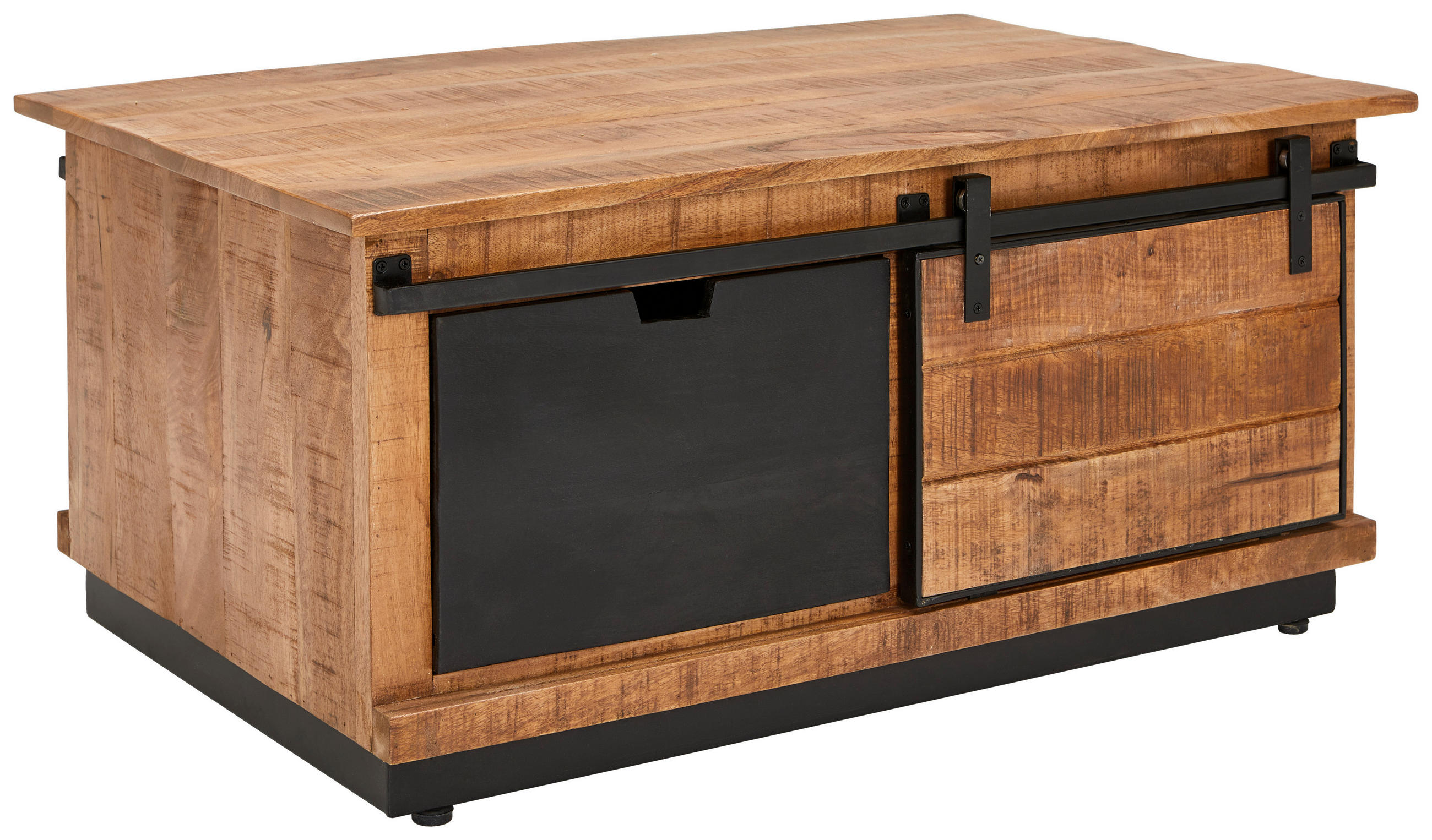 COUCHTISCH Mangoholz massiv rechteckig Braun, Schwarz  - Schwarz/Braun, Natur, Holz/Metall (100/45/66cm) - Livetastic